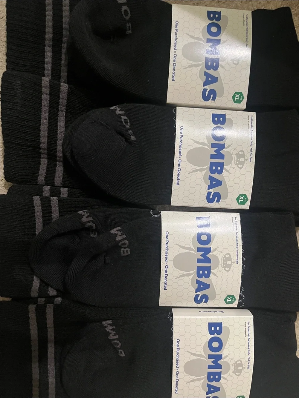 Bombas Men's Athletic Socks in Black with Gray Stripes 4 honeycomb XL